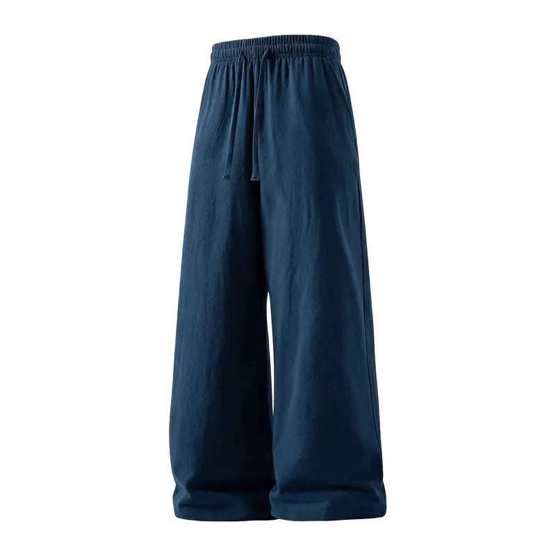 Men's 2-Pack Casual Linen-Cotton Blend Drawstring Pants, Baggy Fit, Lightweight, Anti-Wrinkle, Non-See-Through Menswear Trousers