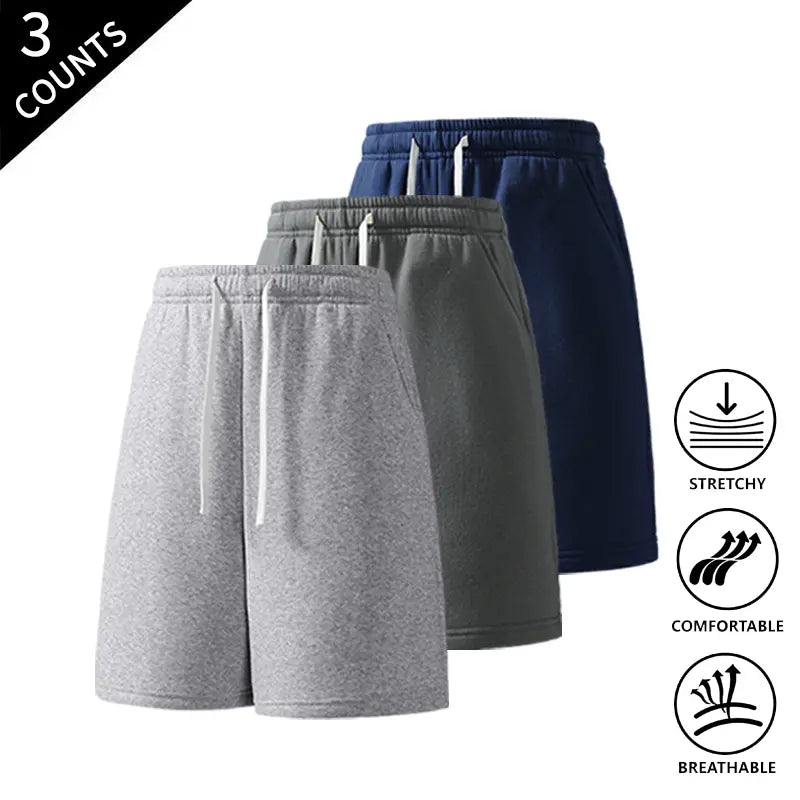 Men’s 3-Pack Solid Color Lightweight Loose-Fit Casual Street Shorts, Outdoor Menswear Bottoms Built for Beach Walks and Outings