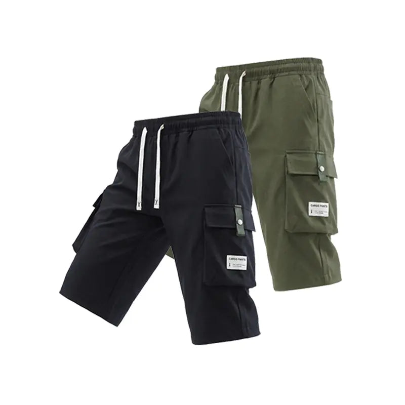 Men's Regular Woven Non-Stretch Fabric Cargo Shorts 5-Pack - 7/8 Knee Length, Mid-Waist, Loose Baggy Style, Elastic Drawstring Waist, Large Pockets, Letter Patch Design, Summer Casual Athletic Bottoms