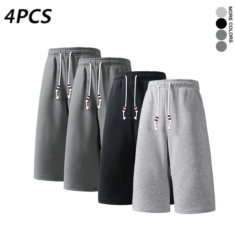 SPEEALER Men’s 4PCS Baggy Oversized Loose-Fit Mid-Length Long Sweat Shorts, 7/8 Length, Drawstring Elastic Waist, Casual Bottoms