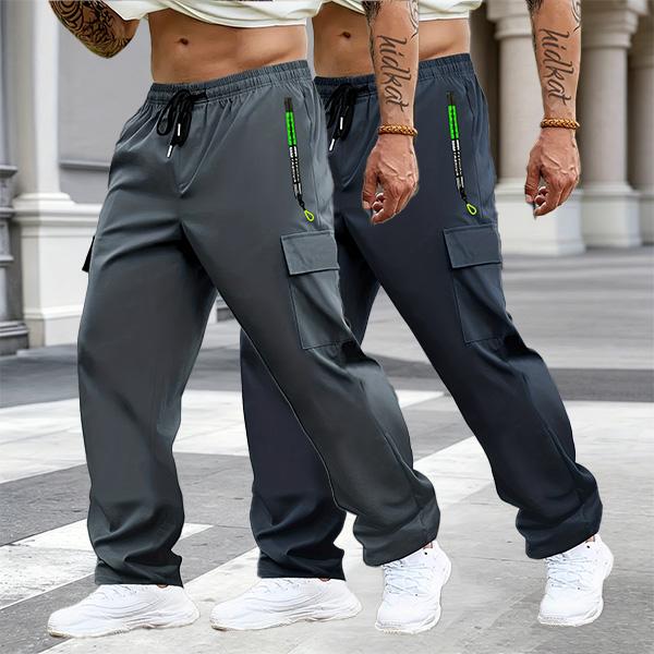 Men's Multi-Pack Cargo Work Pants - Lightweight Stretch Waist Activewear with Multiple Pockets, Comfortable Fit Casual Athletic Men's Wear, Plain Outdoor to Office Menswear