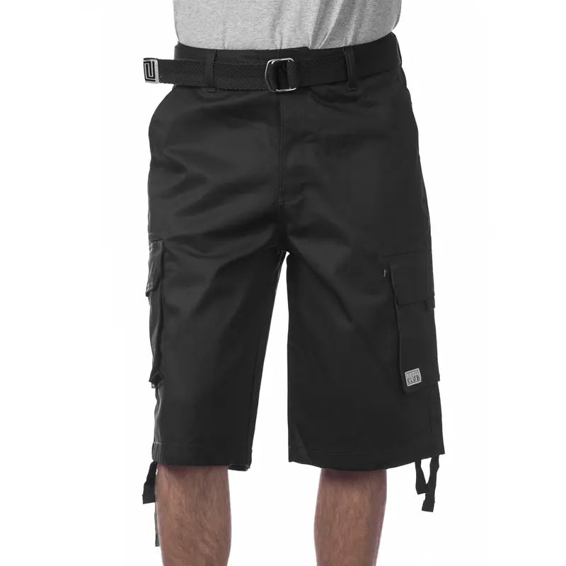 Pro Club Men's Cotton Twill Cargo Shorts With Belt - Breathable Relaxed Fit, 6 Pockets, Removable Belt, Plain Long Fabric for Summer Menswear
